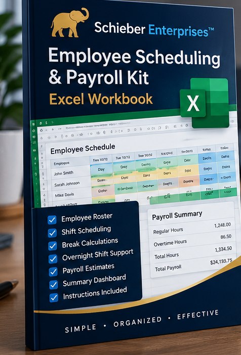 Excel scheduling workbook product mockup